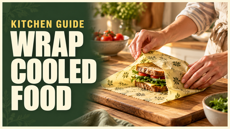 a cooled sandwich being wrapped in beeswax fabric