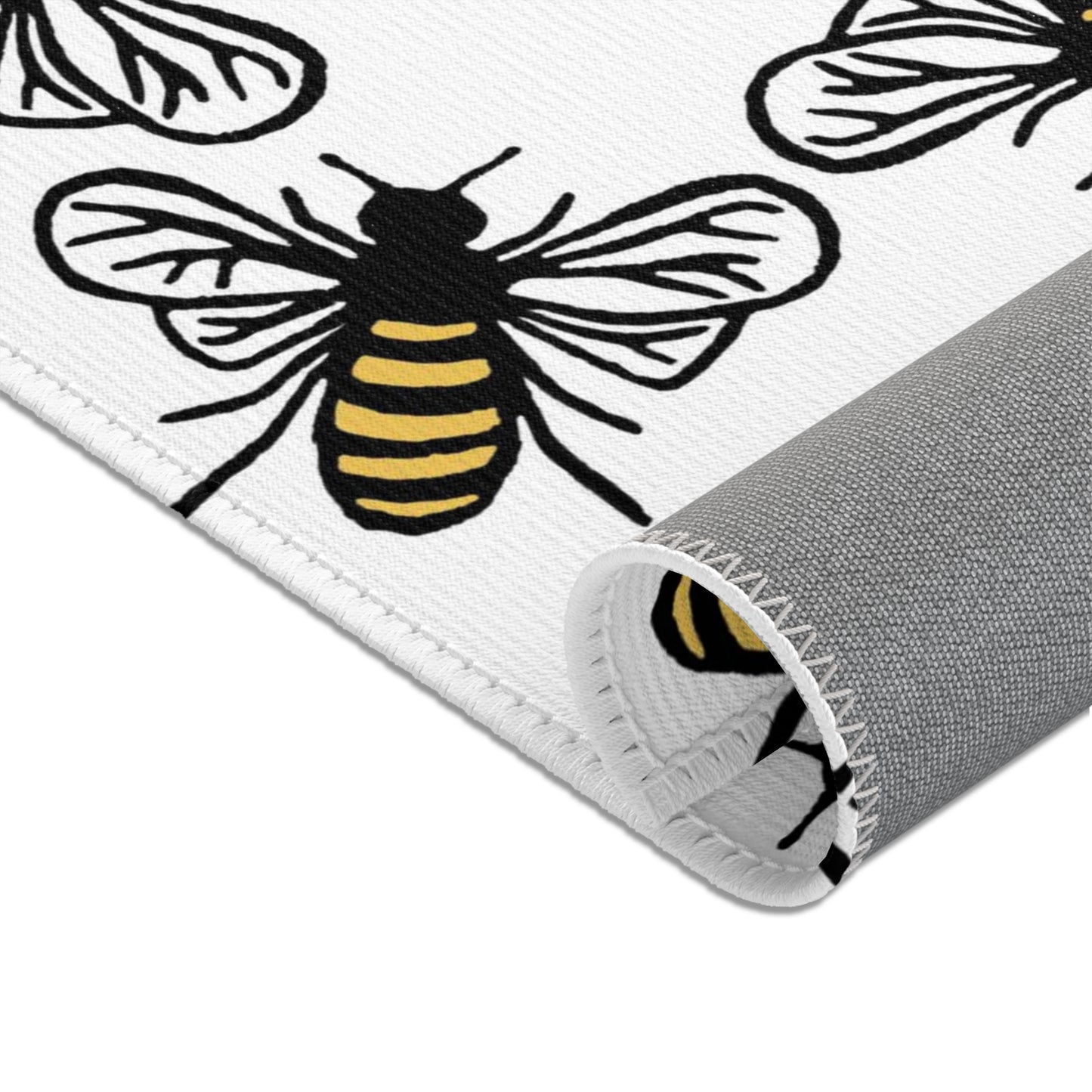 Beautiful Bee Pattern Area Rug White with Free Shipping