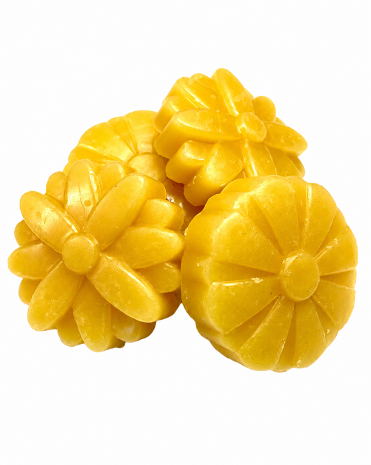 Golden flower-shaped premixed beeswax wrap bars