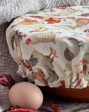 XL Reversible Fabric Bowl Cover — 12-Inch Chicken Prints