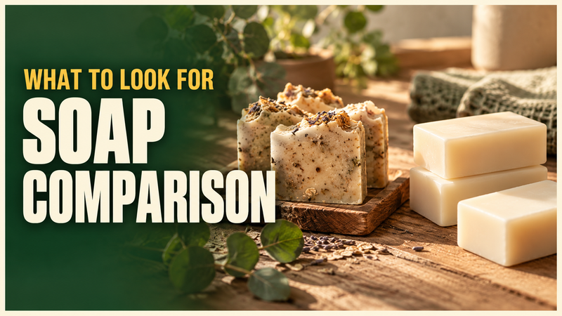 rustic handmade soap next to smooth plain manufactured soap bars without packaging
