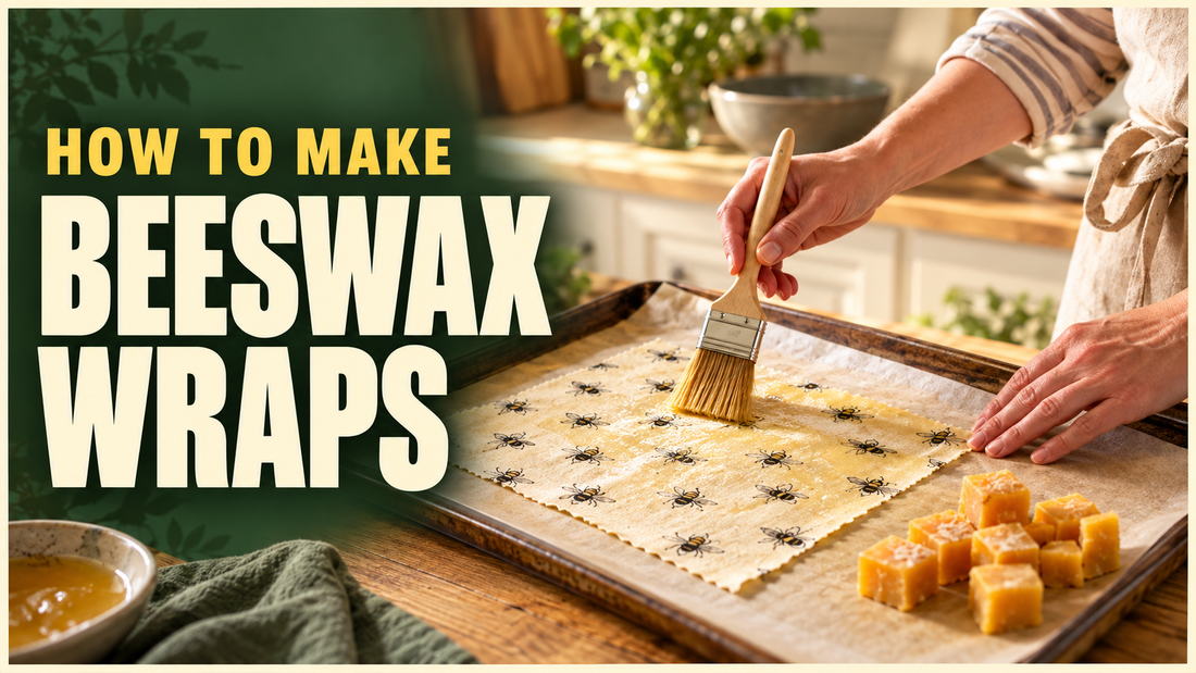 adult hands brushing beeswax on cotton fabric on a baking tray
