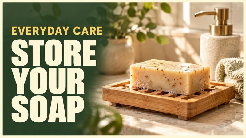 soap bar on a draining wooden dish in an airy bathroom