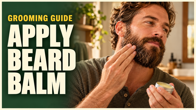adult bearded man using a small amount of balm on beard no likeness of founder