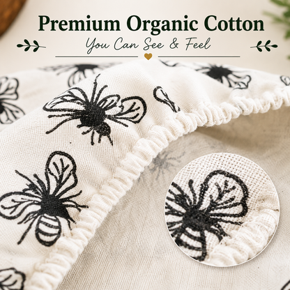 Reusable Cotton Bowl Covers Set, Sourdough Proofing, Food Storage, Bee Print, Handmade USA