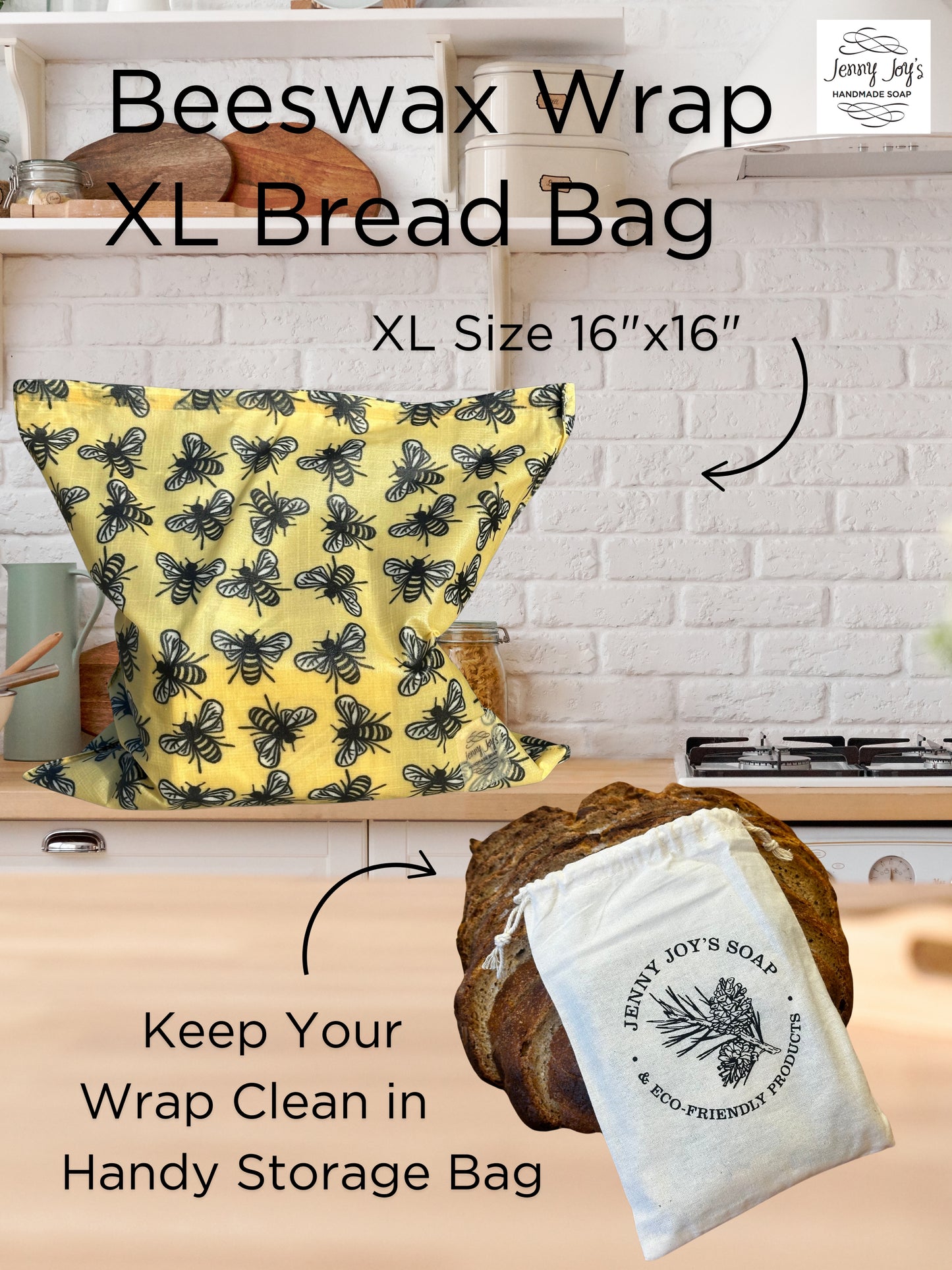 Organic Beeswax Bread Bag XL  | 16"x16" | Storage Pouch–Eco-Friendly & Sustainable Storage | Bee Wax Wrap | Like Linen