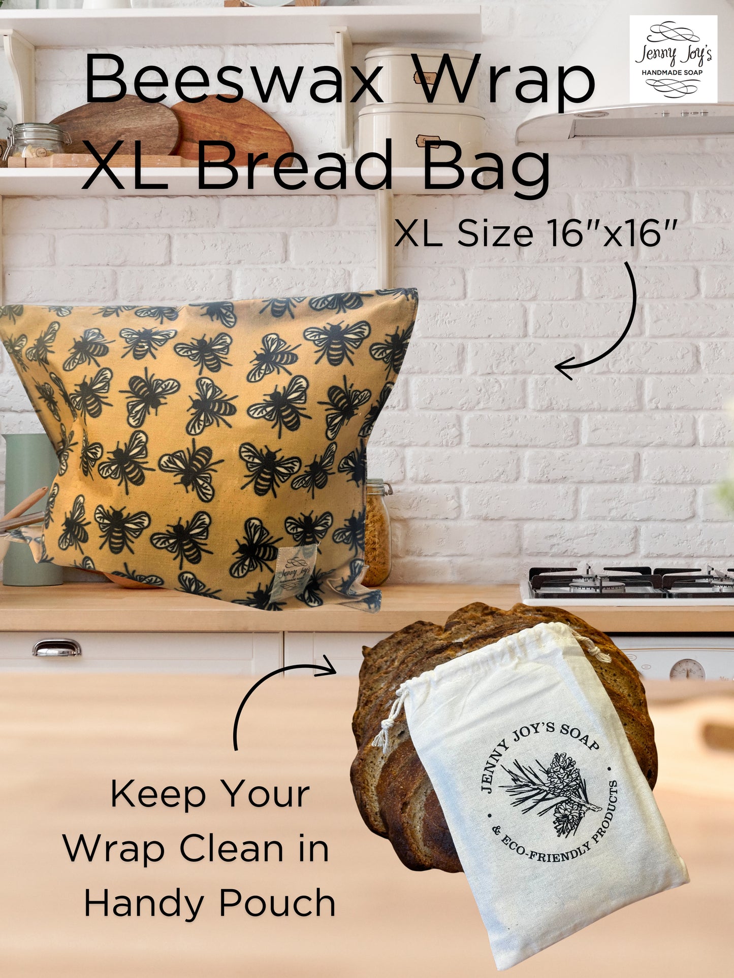Organic Beeswax Bread Bag XL  | 16"x16" | Storage Pouch–Eco-Friendly & Sustainable Storage | Bee Wax Wrap | Like Linen