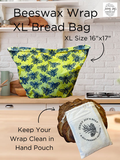 Beeswax Wrap Bread Bag Keep Bread Fresh & Sustainable The Extra-Large Reusable Beeswax Wrap Bread Bag & Organic Cotton Storage