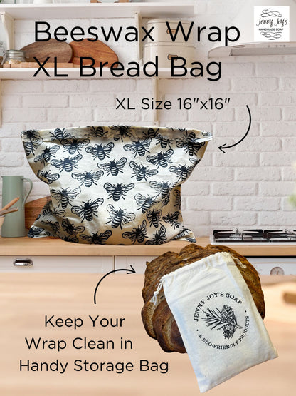 Organic Beeswax Bread Bag XL  | 16"x16" | Storage Pouch–Eco-Friendly & Sustainable Storage | Bee Wax Wrap | Like Linen