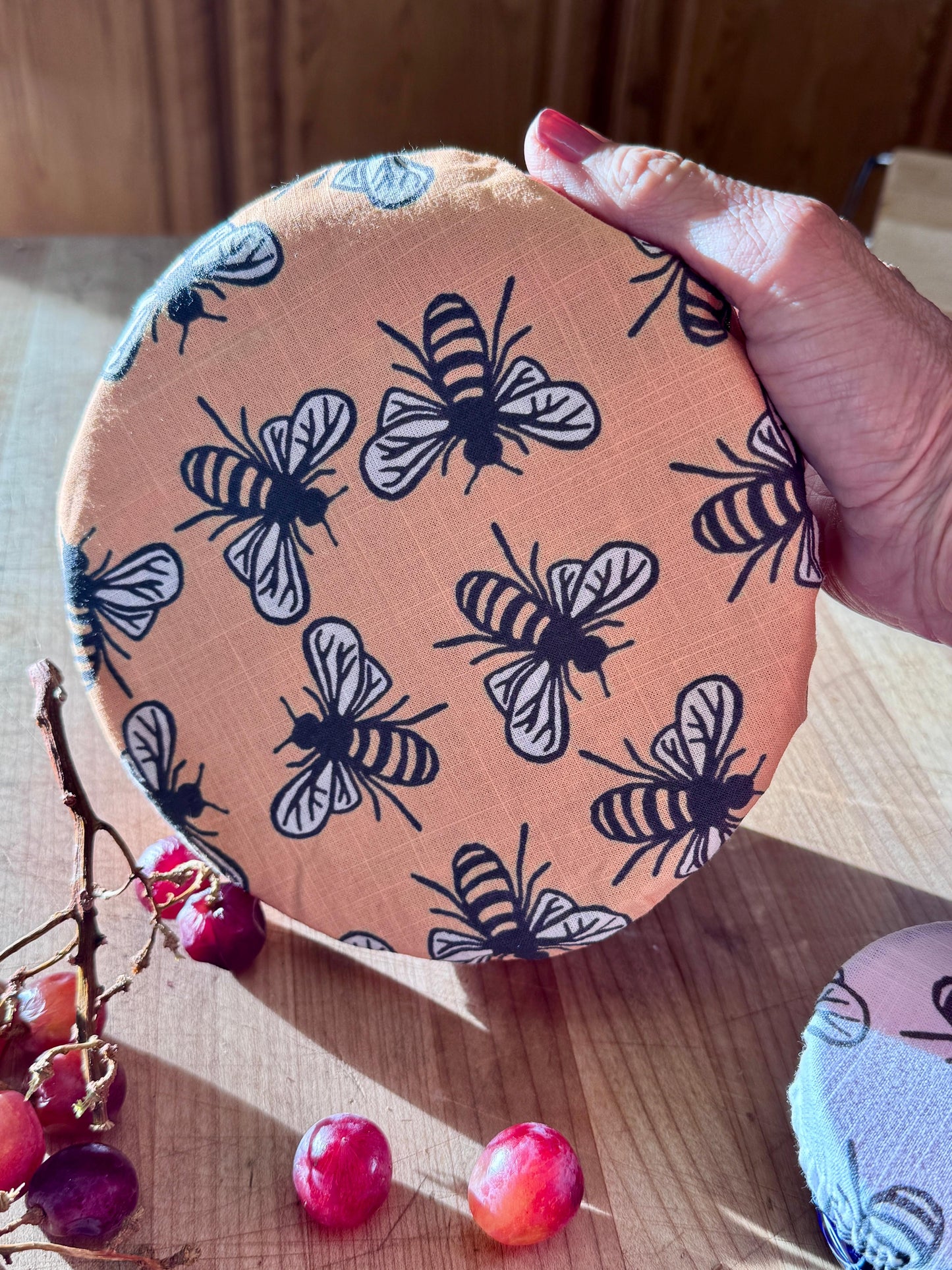 Reusable Cotton Bowl Covers Set, Sourdough Proofing, Food Storage, Bee Print, Handmade USA