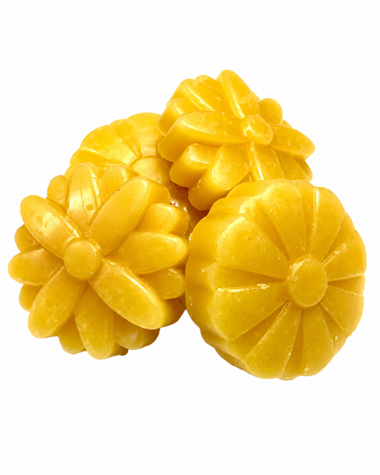 Golden flower-shaped premixed beeswax wrap bars
