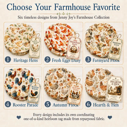 XL Reversible Fabric Bowl Cover – 12" Farmhouse Chicken Prints