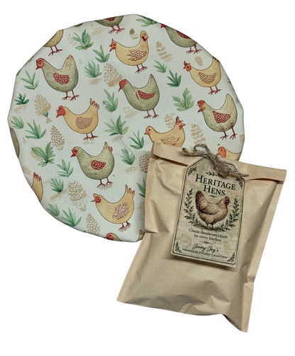 XL Reversible Fabric Bowl Cover – 12" Farmhouse Chicken Prints