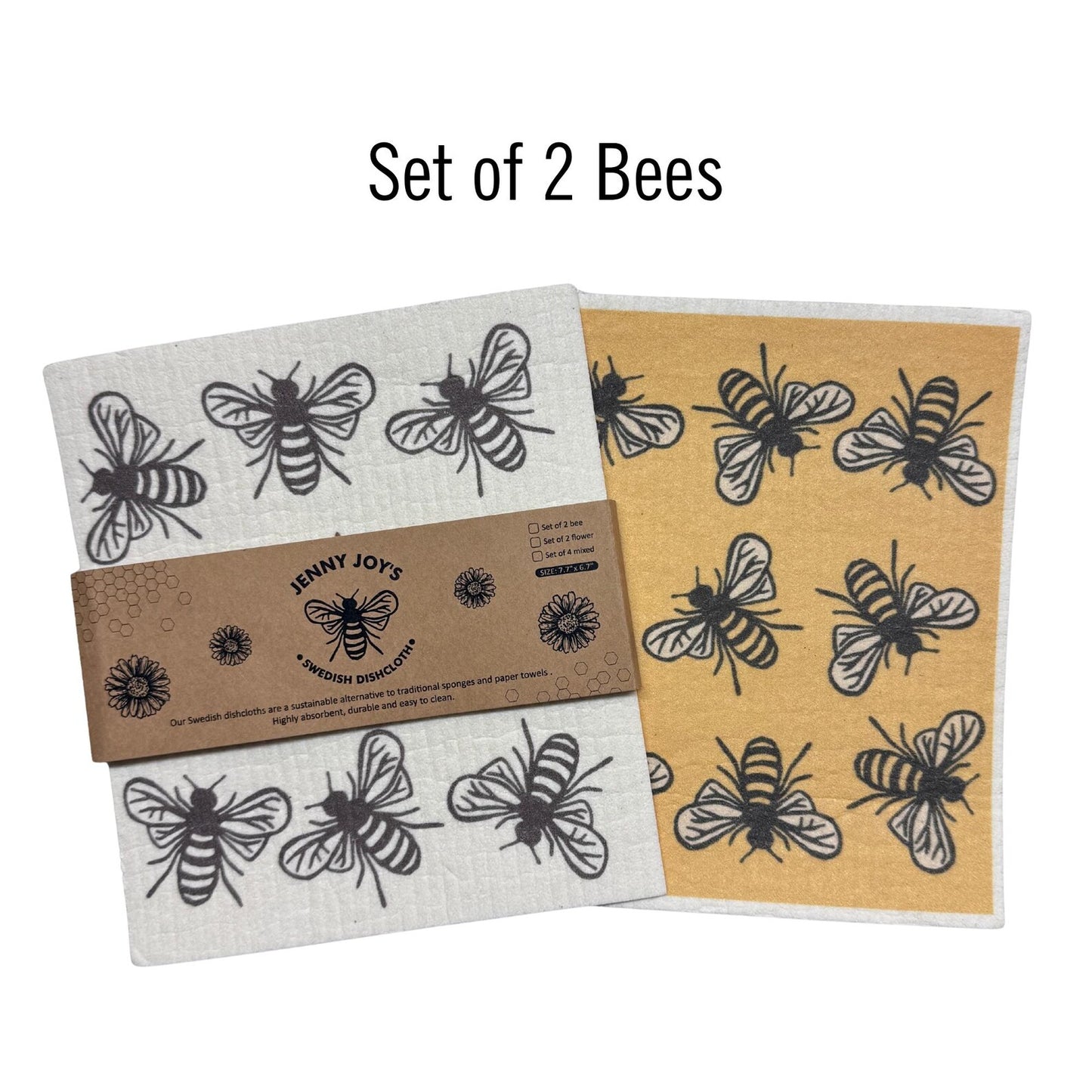 Swedish Dishcloth Set – Reusable Bee & Floral Kitchen Cloths | 2 or 4 Pack