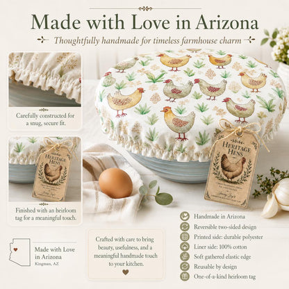 XL Reversible Fabric Bowl Cover – 12" Farmhouse Chicken Prints