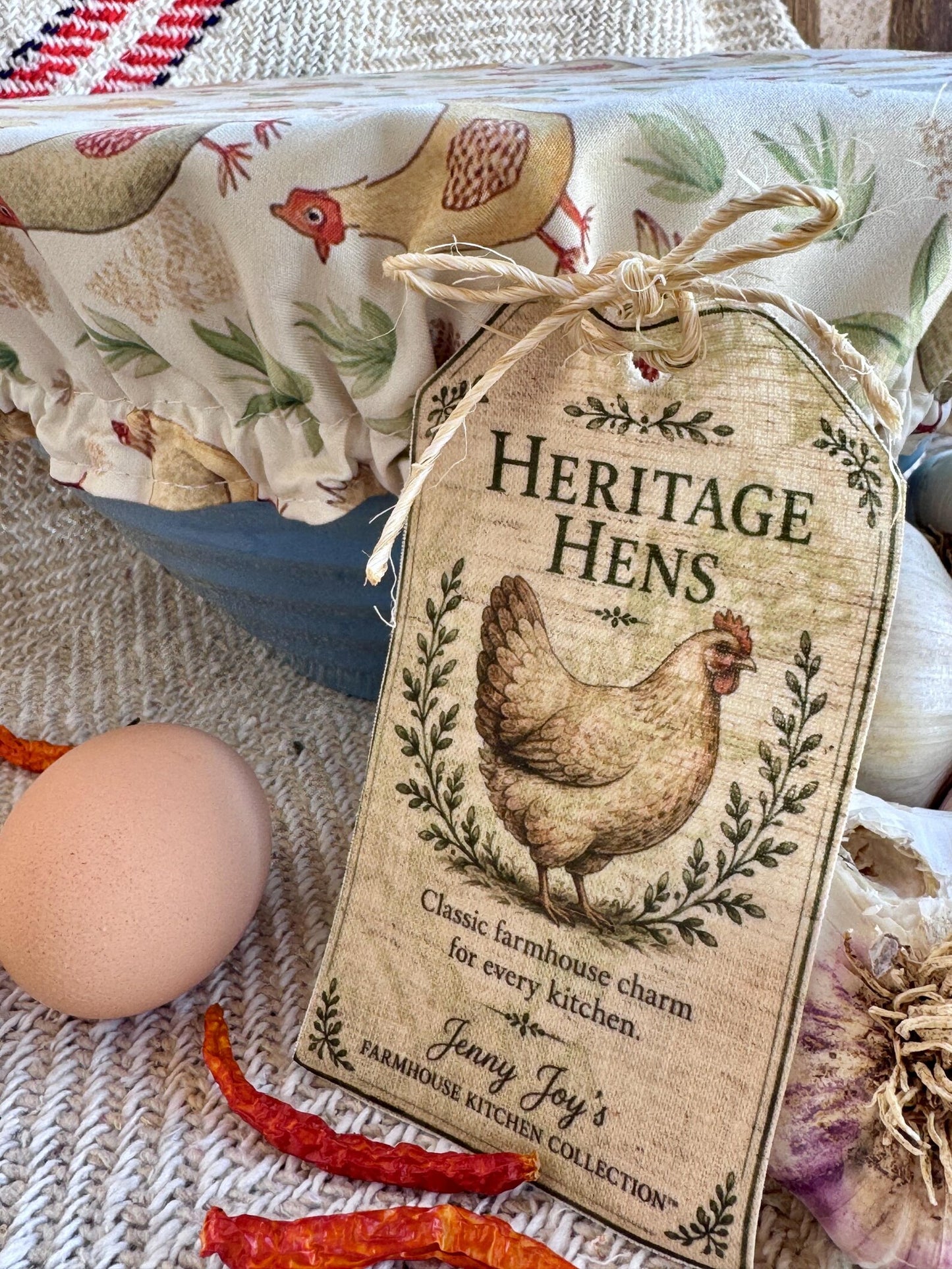 XL Reversible Fabric Bowl Cover – 12" Farmhouse Chicken Prints