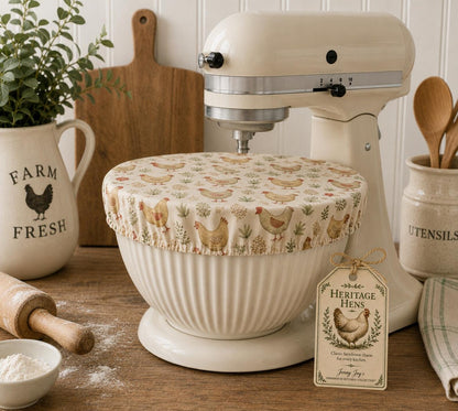 XL Reversible Fabric Bowl Cover – 12" Farmhouse Chicken Prints