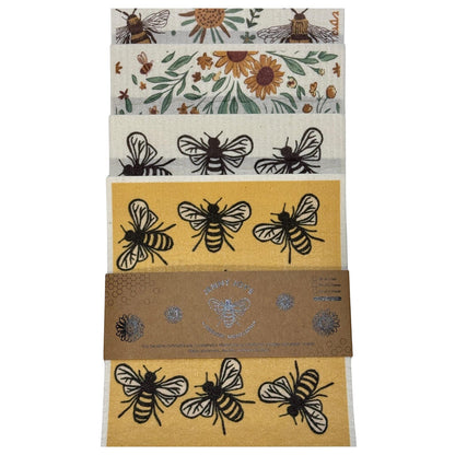 Swedish Dishcloth Set – Reusable Bee & Floral Kitchen Cloths | 2 or 4 Pack