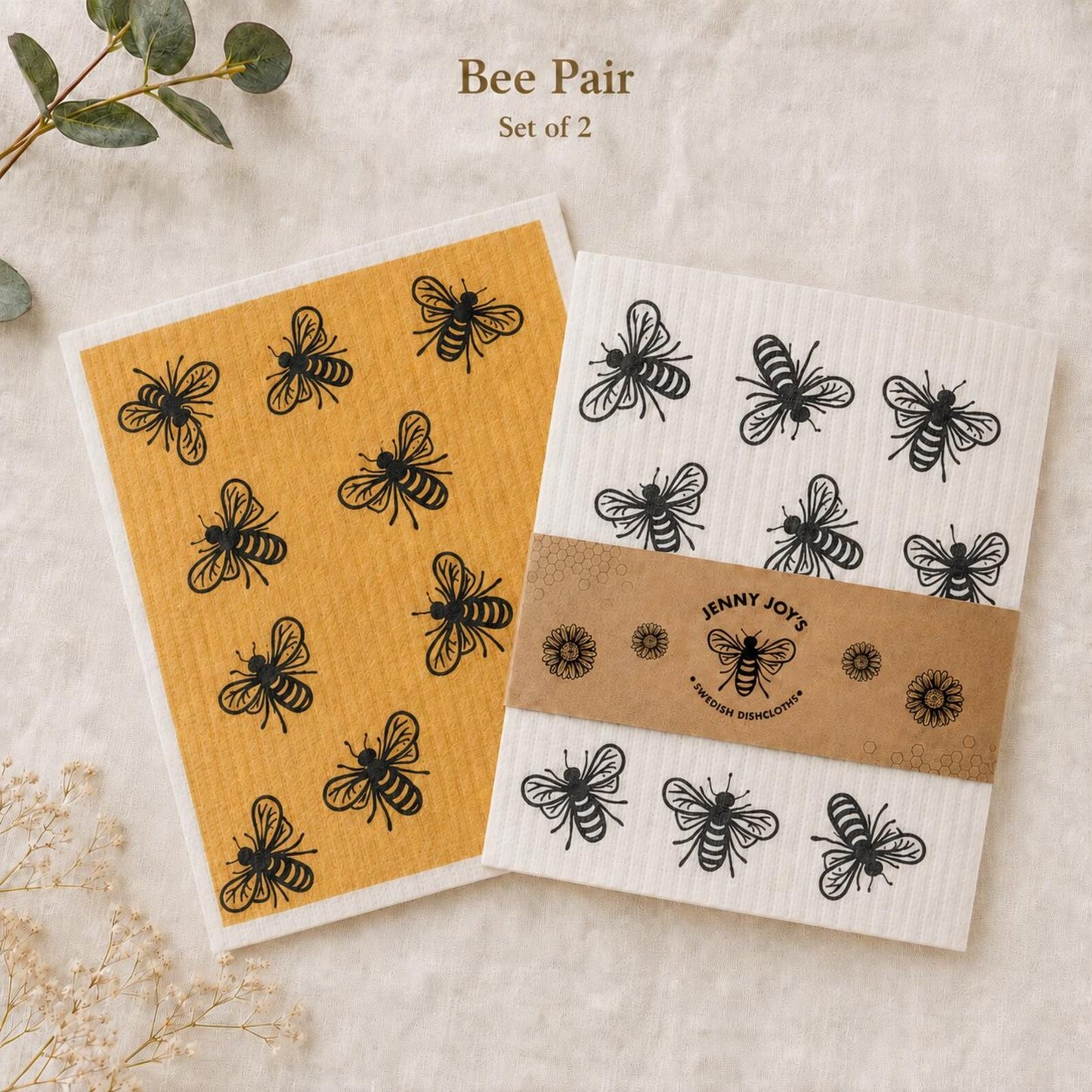 Swedish Dishcloth Set – Reusable Bee & Floral Kitchen Cloths | 2 or 4 Pack
