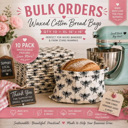 Bulk Beeswax Bread Bags – Wholesale Organic Cotton Bags for Micro Bakeries & Farm Stands